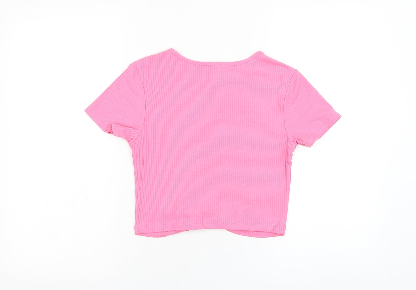Primark Womens Pink  Polyester Cropped T-Shirt Size 6 Round Neck
