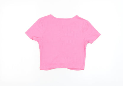 Primark Womens Pink  Polyester Cropped T-Shirt Size 6 Round Neck