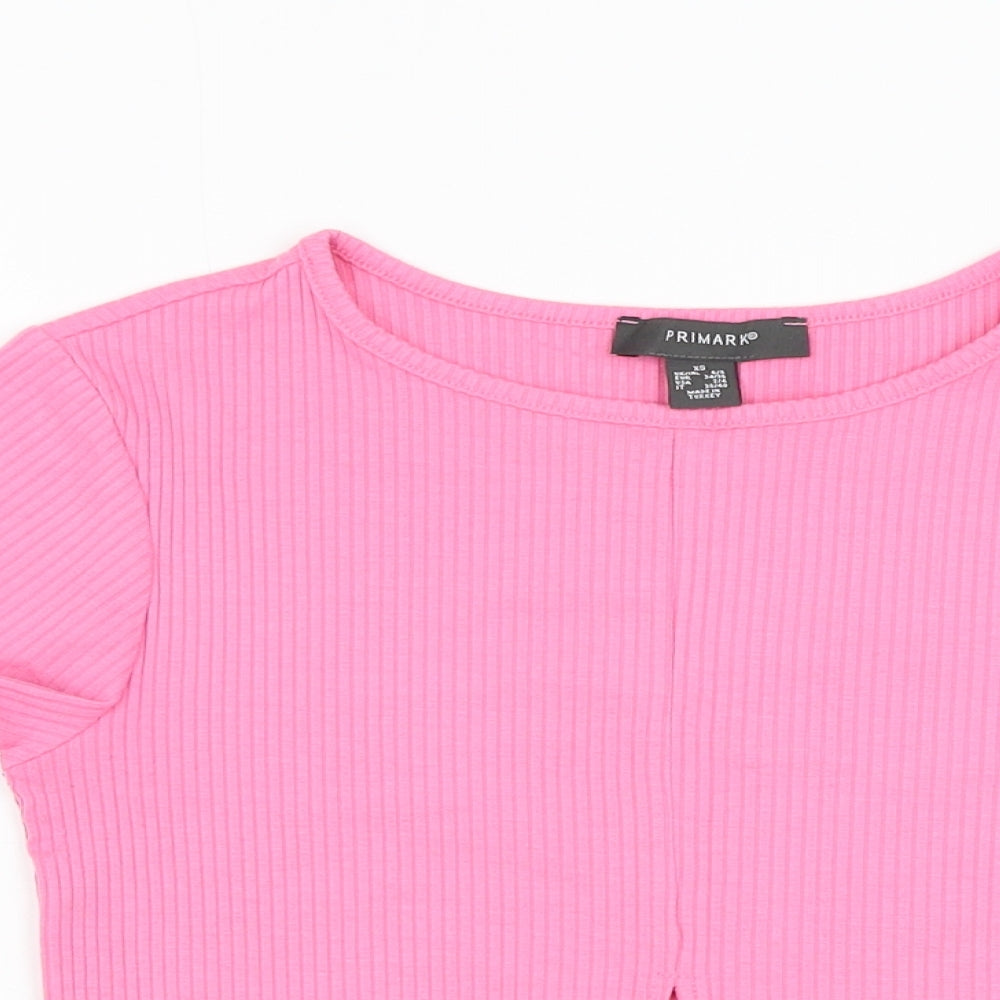 Primark Womens Pink  Polyester Cropped T-Shirt Size 6 Round Neck