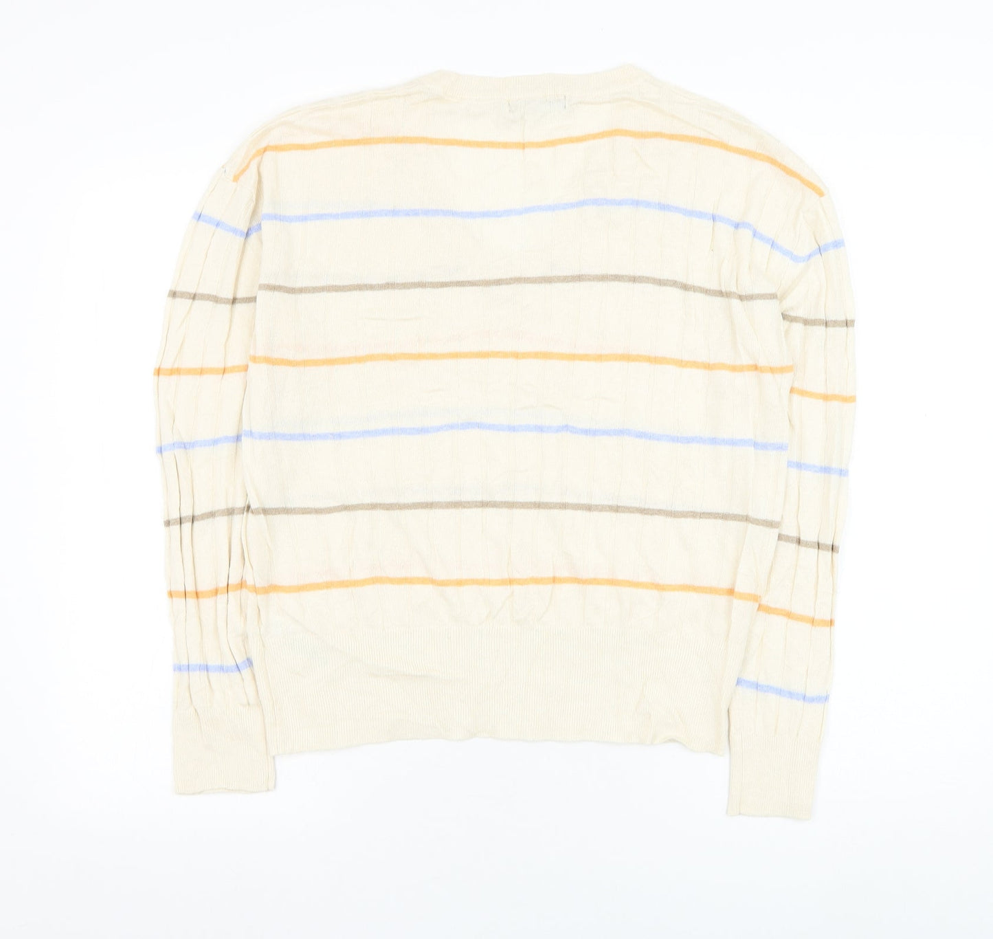 Marks and Spencer Mens Ivory V-Neck Striped Viscose Pullover Jumper Size L