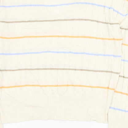 Marks and Spencer Mens Ivory V-Neck Striped Viscose Pullover Jumper Size L