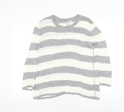 FOREVER 21 Womens Grey Round Neck Striped Cotton Pullover Jumper Size M