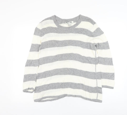 FOREVER 21 Womens Grey Round Neck Striped Cotton Pullover Jumper Size M