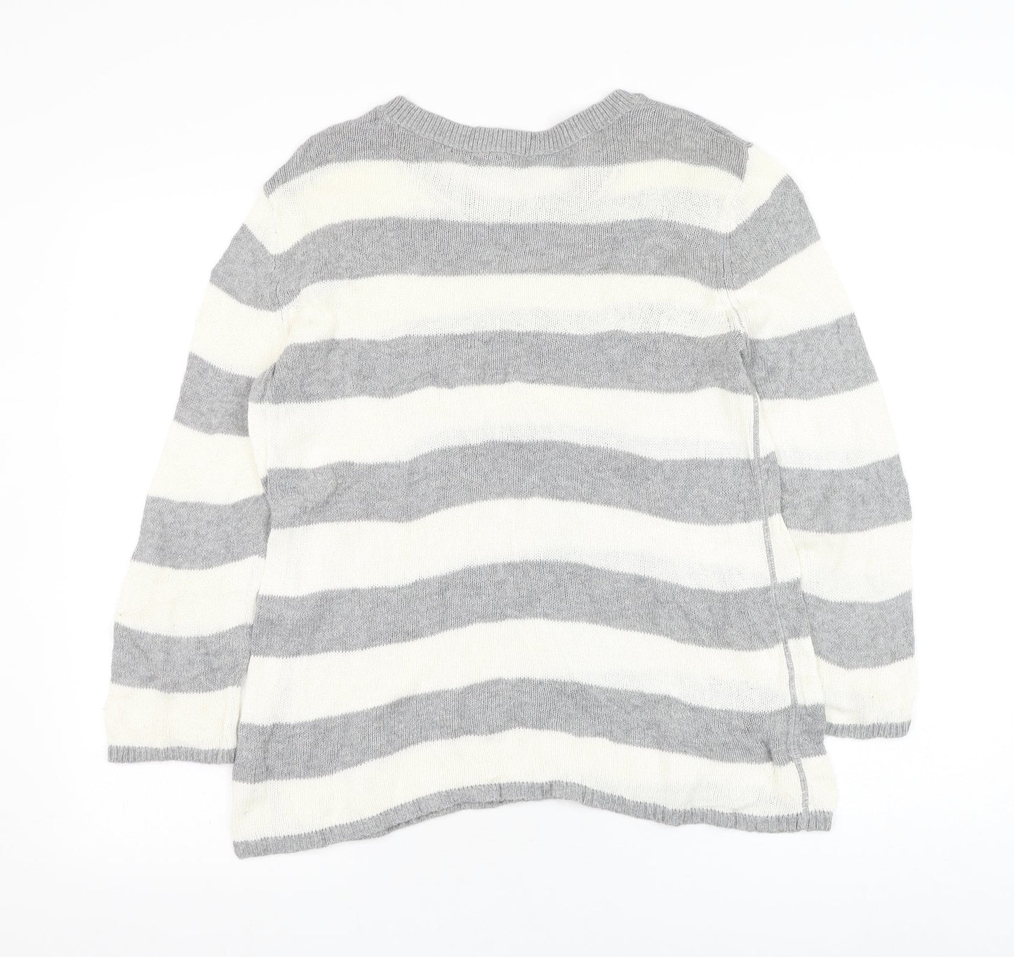 FOREVER 21 Womens Grey Round Neck Striped Cotton Pullover Jumper Size M