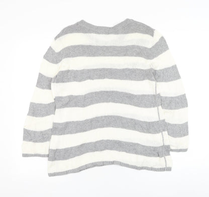 FOREVER 21 Womens Grey Round Neck Striped Cotton Pullover Jumper Size M