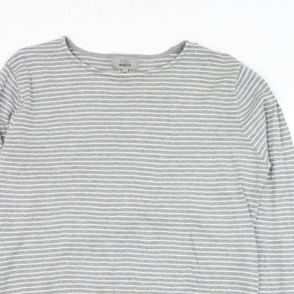 Marks and Spencer Mens Grey Round Neck Striped Cotton Pullover Jumper Size M