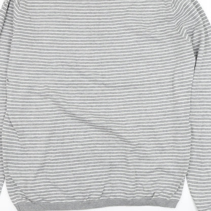Marks and Spencer Mens Grey Round Neck Striped Cotton Pullover Jumper Size M