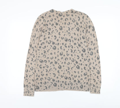 Gap Womens Brown Round Neck Animal Print Polyester Cardigan Jumper Size M