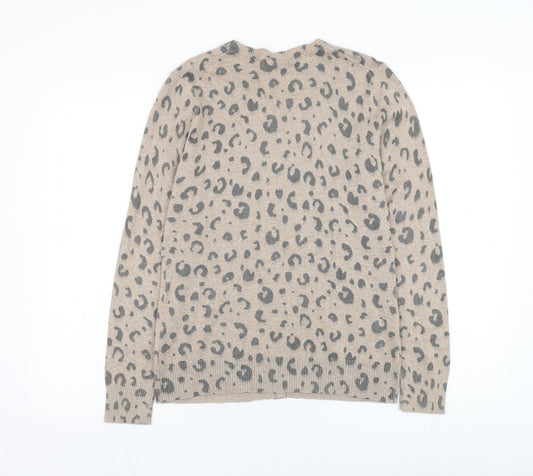 Gap Womens Brown Round Neck Animal Print Polyester Cardigan Jumper Size M