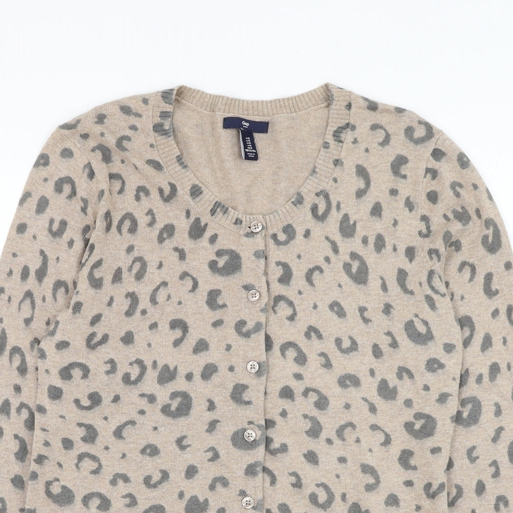 Gap Womens Brown Round Neck Animal Print Polyester Cardigan Jumper Size M