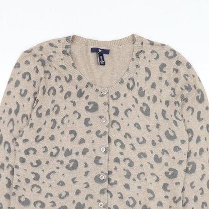 Gap Womens Brown Round Neck Animal Print Polyester Cardigan Jumper Size M