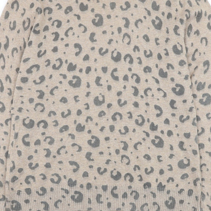 Gap Womens Brown Round Neck Animal Print Polyester Cardigan Jumper Size M