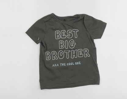 George Boys Green Geometric Cotton Pullover T-Shirt Size 2-3 Years Round Neck