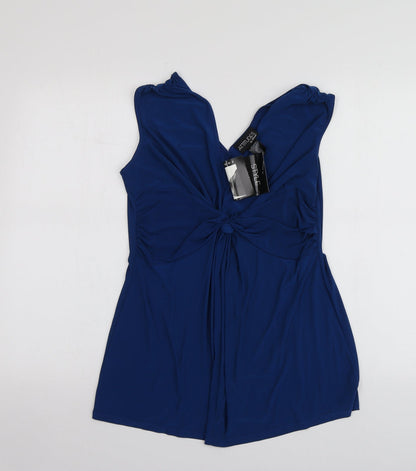 Attitudes Womens Blue  Polyester Basic T-Shirt Size M V-Neck