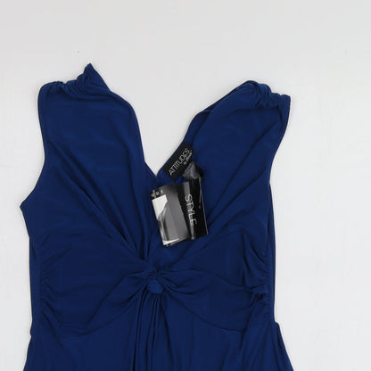 Attitudes Womens Blue  Polyester Basic T-Shirt Size M V-Neck