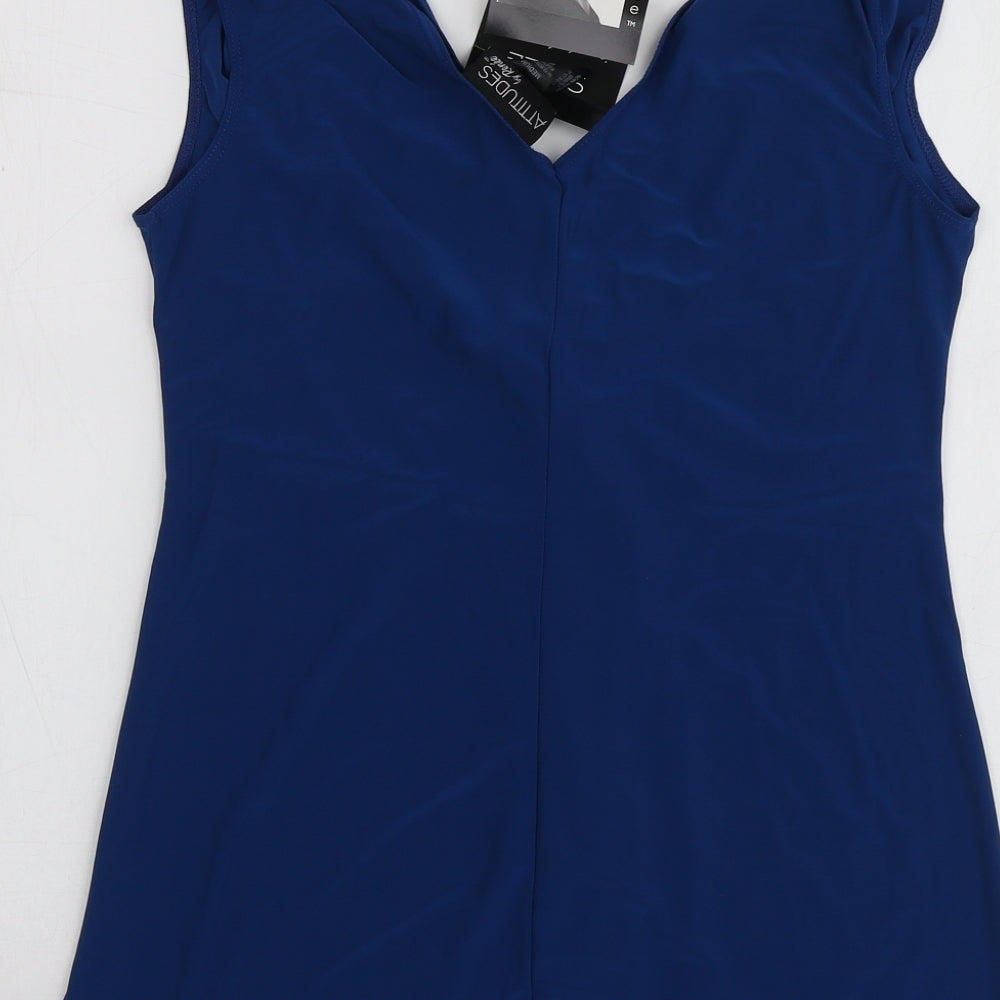 Attitudes Womens Blue  Polyester Basic T-Shirt Size M V-Neck