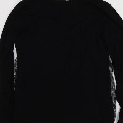EK Womens Black Geometric Viscose Basic T-Shirt Size 42 Round Neck