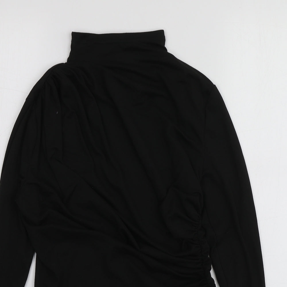 SheIn Womens Black  Polyester Basic T-Shirt Size M High Neck