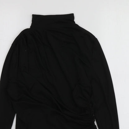 SheIn Womens Black  Polyester Basic T-Shirt Size M High Neck