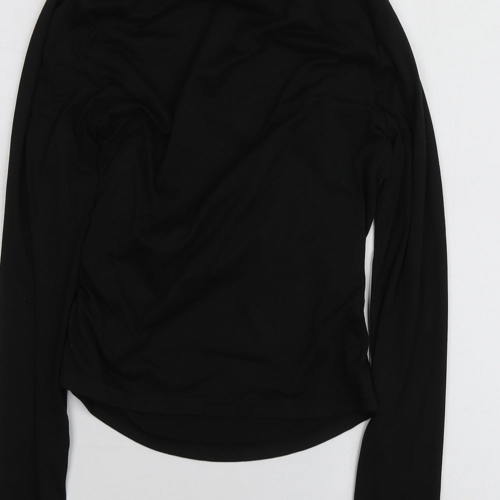 SheIn Womens Black  Polyester Basic T-Shirt Size M High Neck