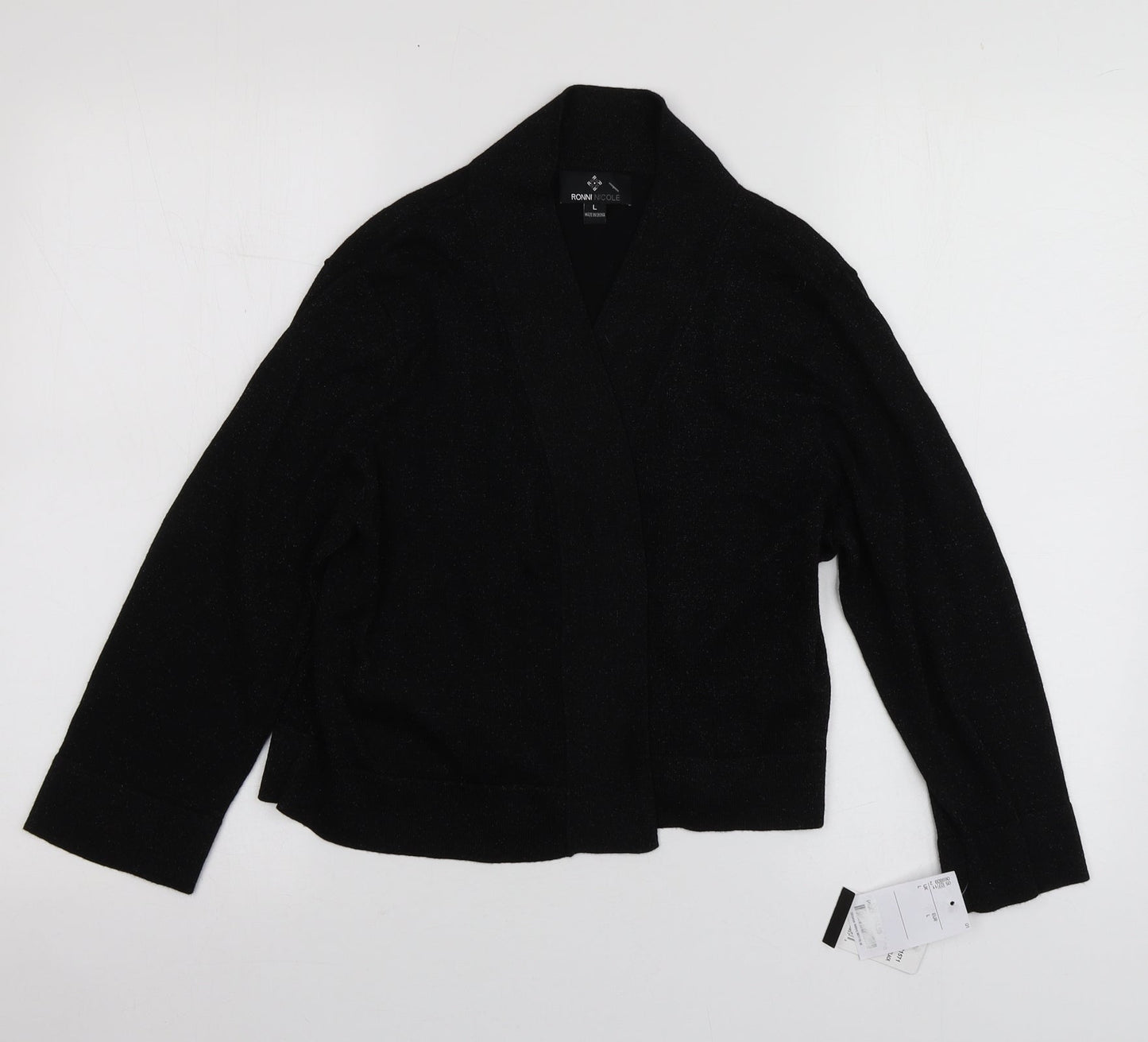 Ronni Nicole Womens Black V-Neck  Rayon Cardigan Jumper Size L