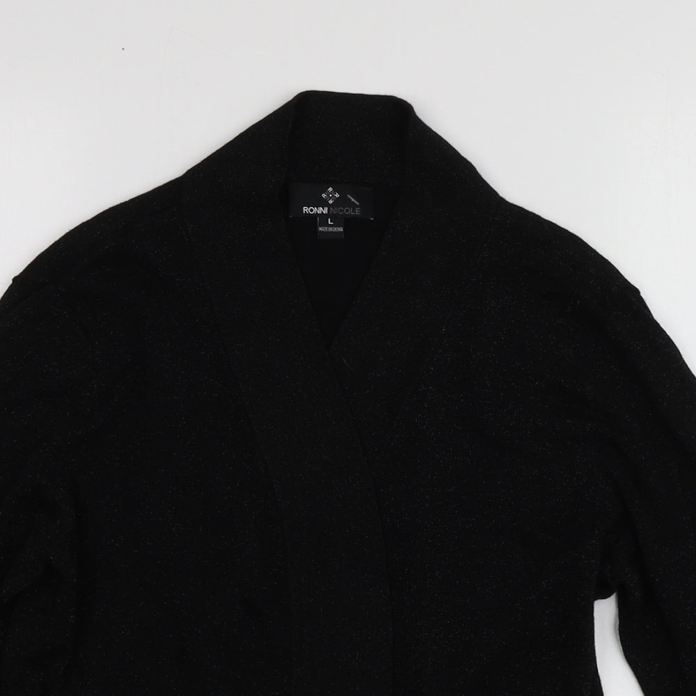 Ronni Nicole Womens Black V-Neck  Rayon Cardigan Jumper Size L