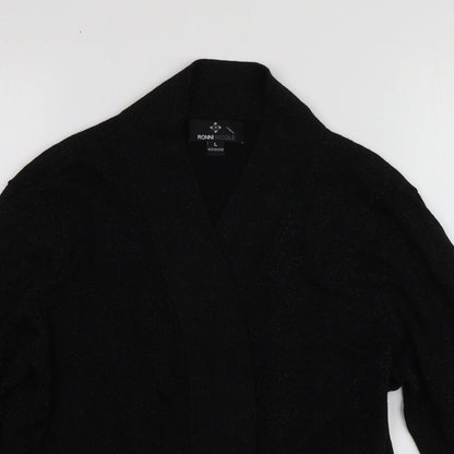 Ronni Nicole Womens Black V-Neck  Rayon Cardigan Jumper Size L