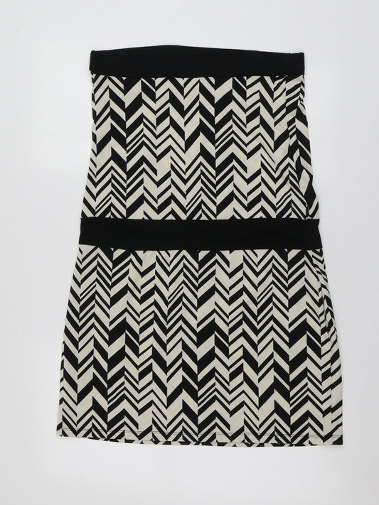 Warehouse Womens Beige Geometric Polyester A-Line  Size 14  Square Neck