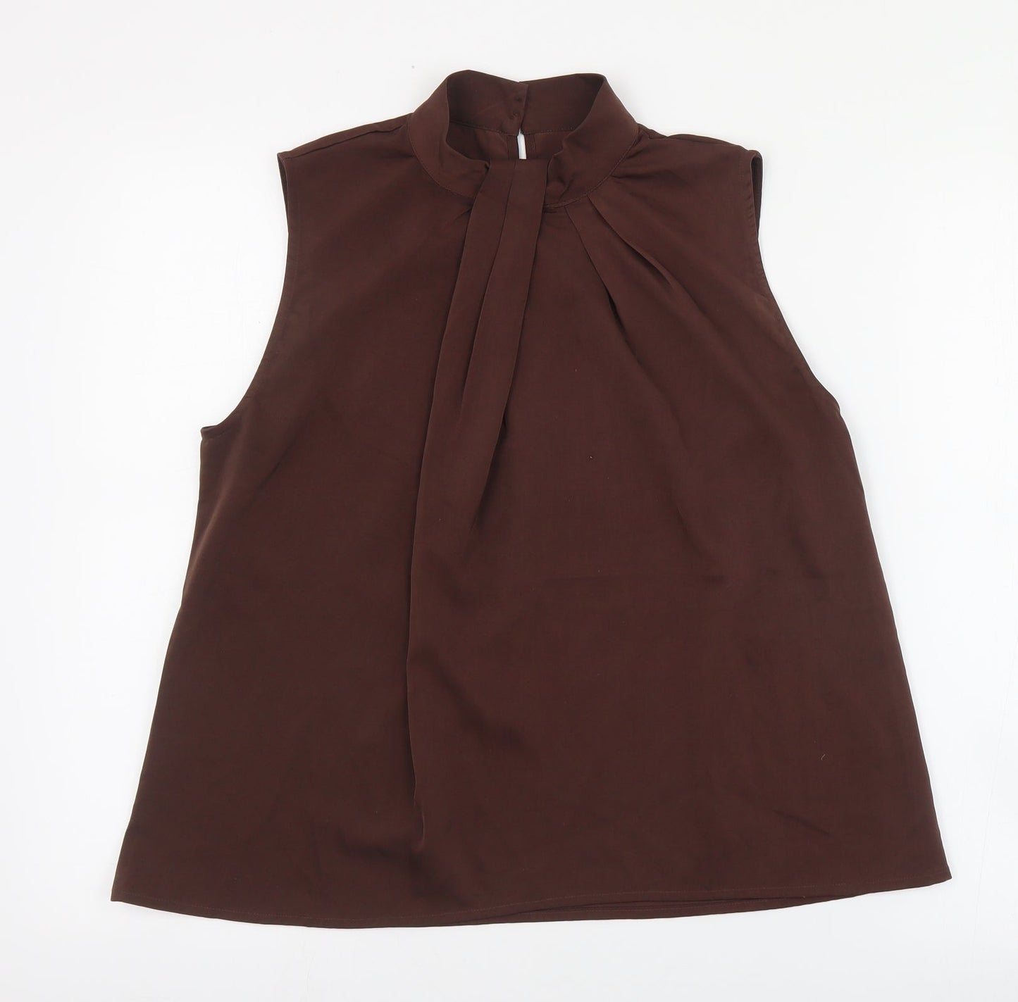 SheIn Womens Brown  Polyester Basic Blouse Size S High Neck