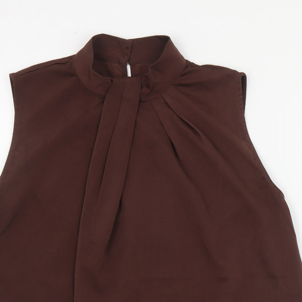 SheIn Womens Brown  Polyester Basic Blouse Size S High Neck