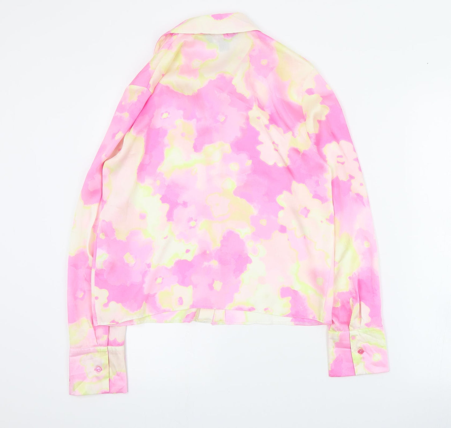 Primark Womens Pink Floral Polyester Basic Button-Up Size 8 Collared