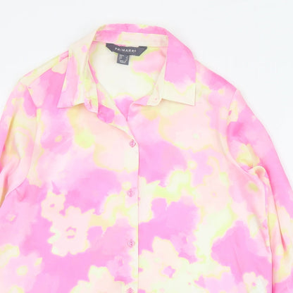 Primark Womens Pink Floral Polyester Basic Button-Up Size 8 Collared