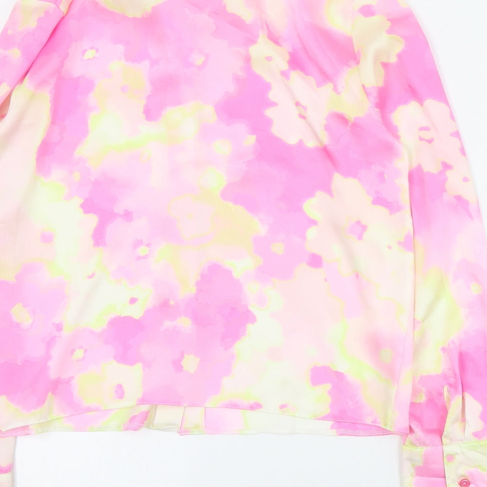 Primark Womens Pink Floral Polyester Basic Button-Up Size 8 Collared