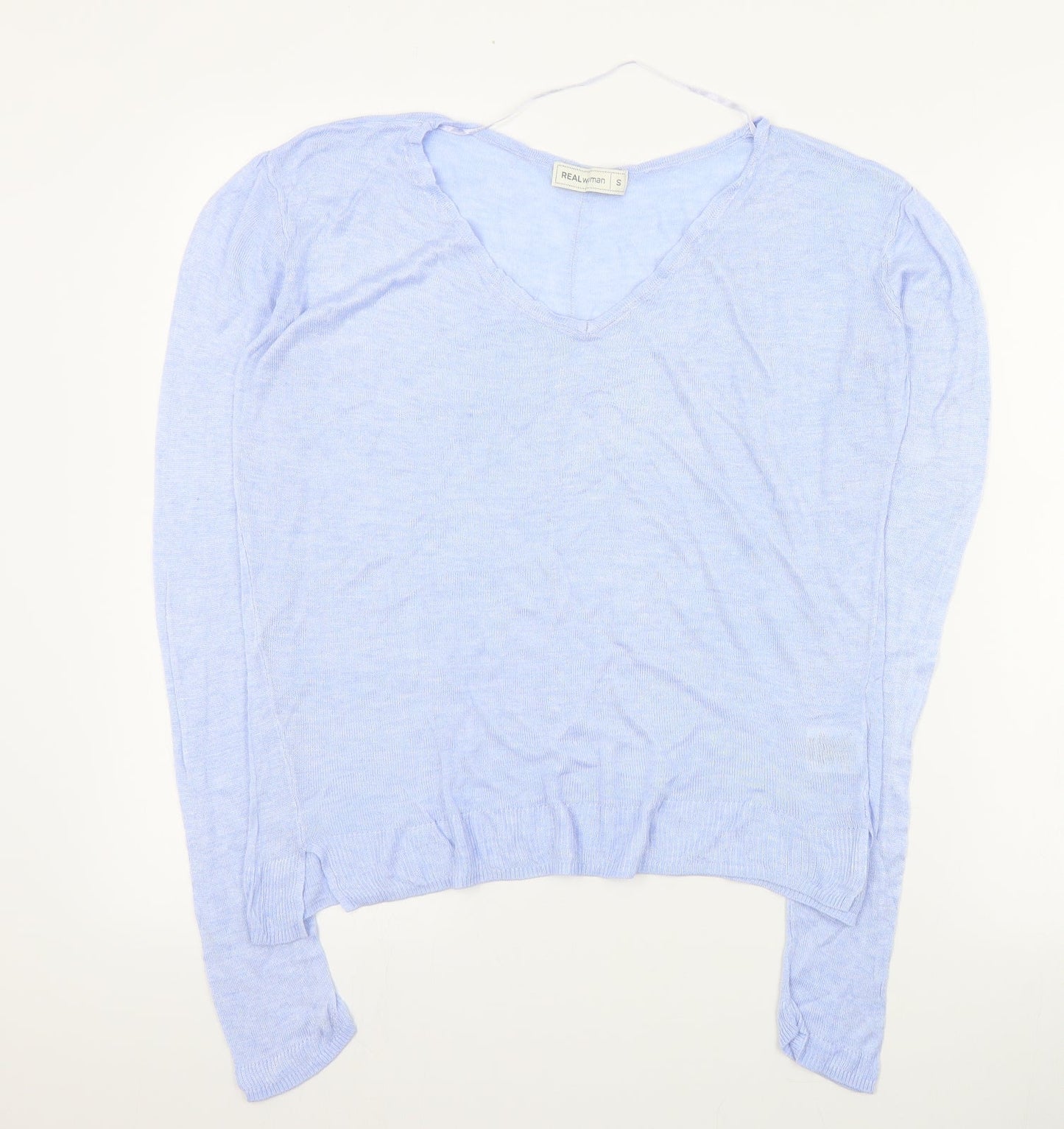Real Woman Womens Blue V-Neck  Viscose Pullover Jumper Size S