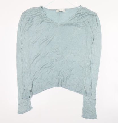 Real Woman Womens Green V-Neck  Viscose Pullover Jumper Size S