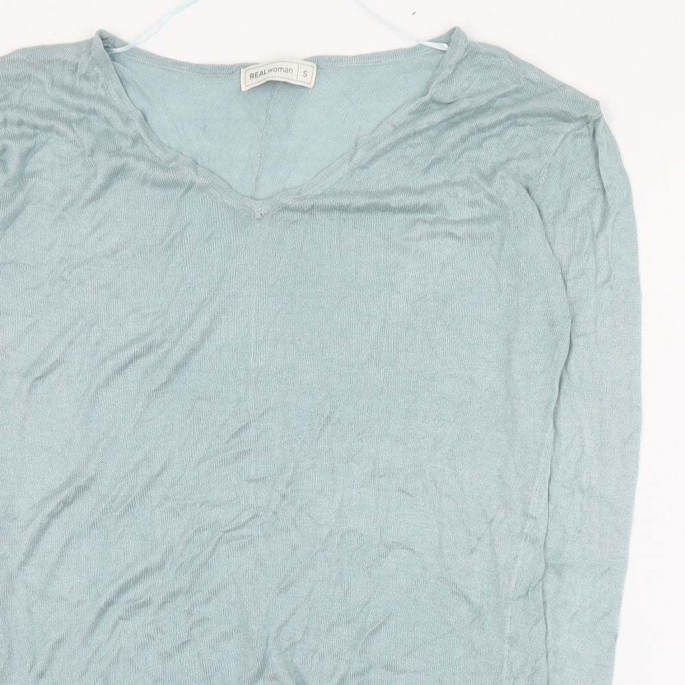 Real Woman Womens Green V-Neck  Viscose Pullover Jumper Size S