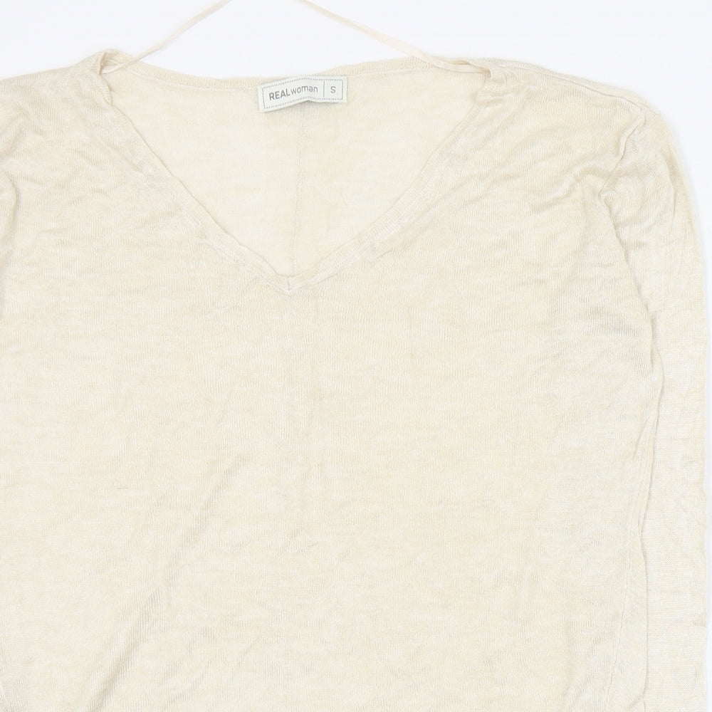 Real Woman Womens Beige V-Neck  Viscose Pullover Jumper Size S