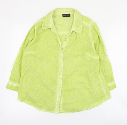 Anna Rose Womens Green  Cotton Basic Button-Up Size 14 Collared