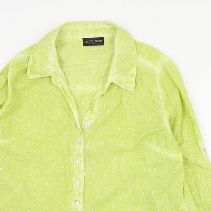 Anna Rose Womens Green  Cotton Basic Button-Up Size 14 Collared