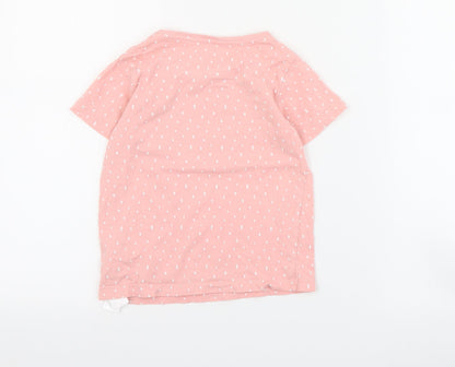 Primark Girls Pink Polka Dot Cotton Basic T-Shirt Size 5-6 Years Crew Neck Pullover - Slogan