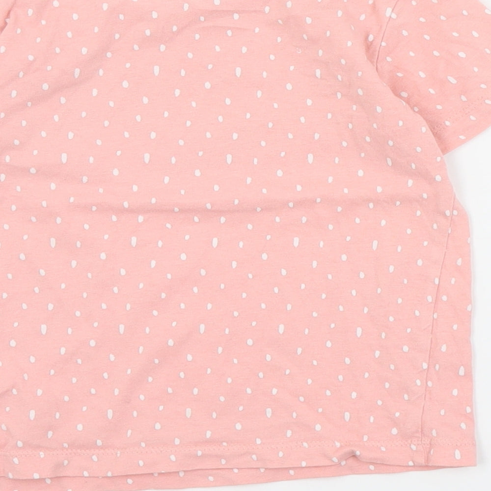 Primark Girls Pink Polka Dot Cotton Basic T-Shirt Size 5-6 Years Crew Neck Pullover - Slogan