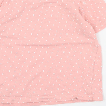 Primark Girls Pink Polka Dot Cotton Basic T-Shirt Size 5-6 Years Crew Neck Pullover - Slogan