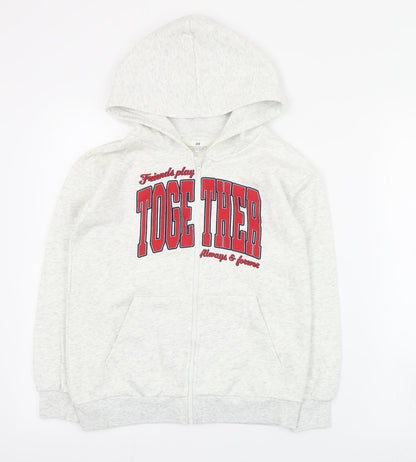 H&M Girls Grey  Cotton Full Zip Hoodie Size 9-10 Years  Zip
