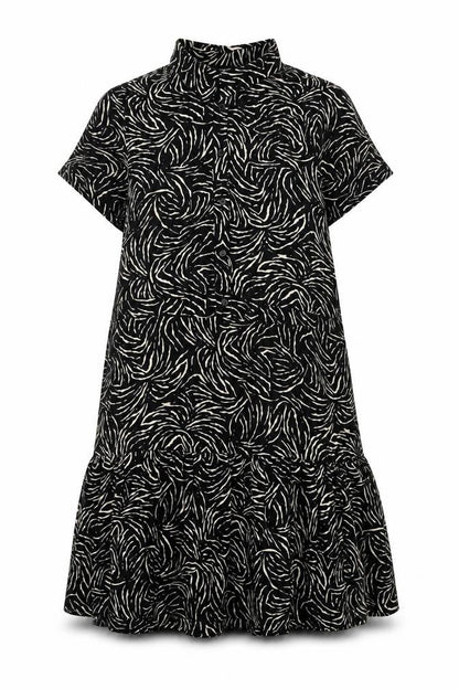 New Look Womens Black Striped Polyester Trapeze & Swing  Size 12  Collared Button