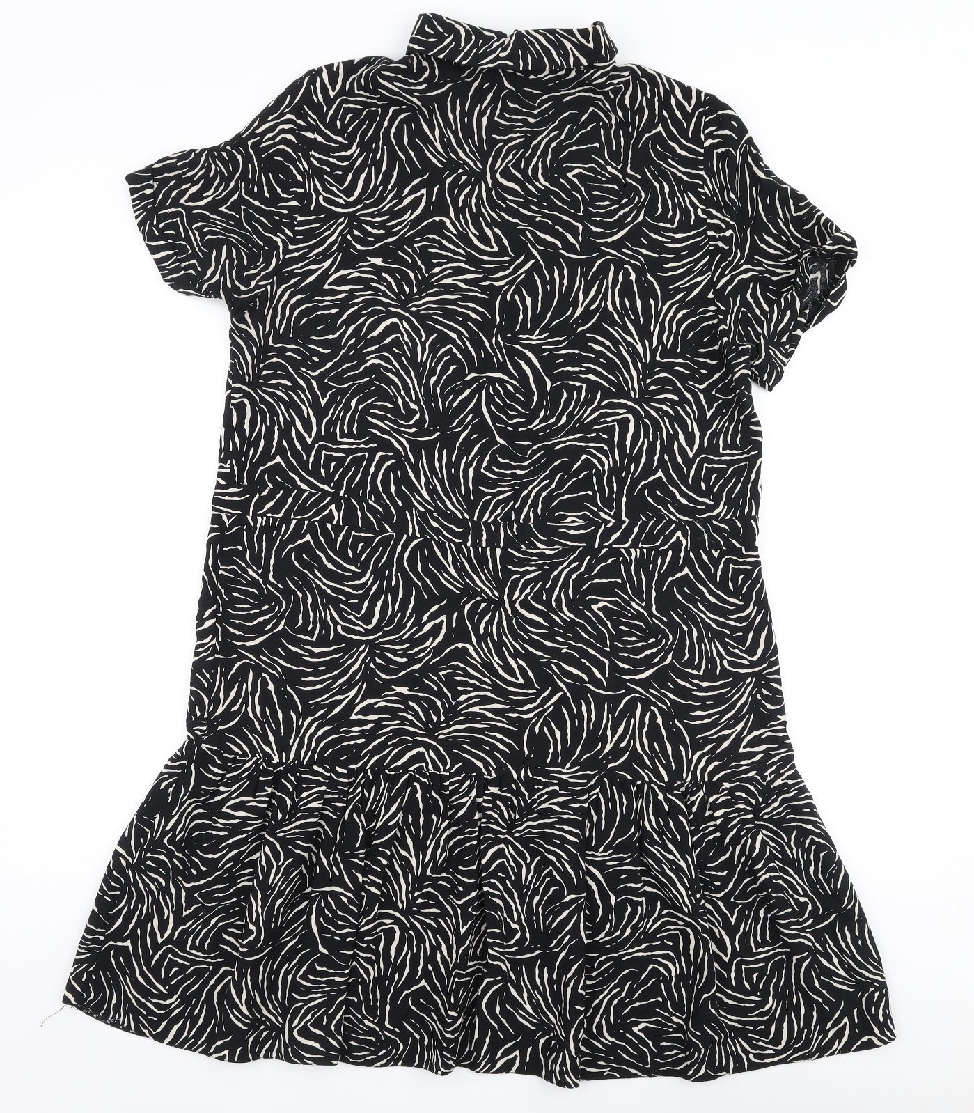 New Look Womens Black Striped Polyester Trapeze & Swing  Size 12  Collared Button