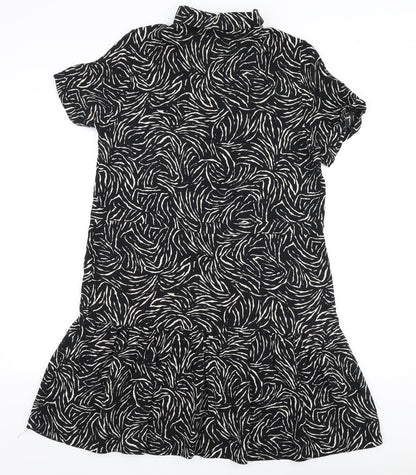 New Look Womens Black Striped Polyester Trapeze & Swing  Size 12  Collared Button