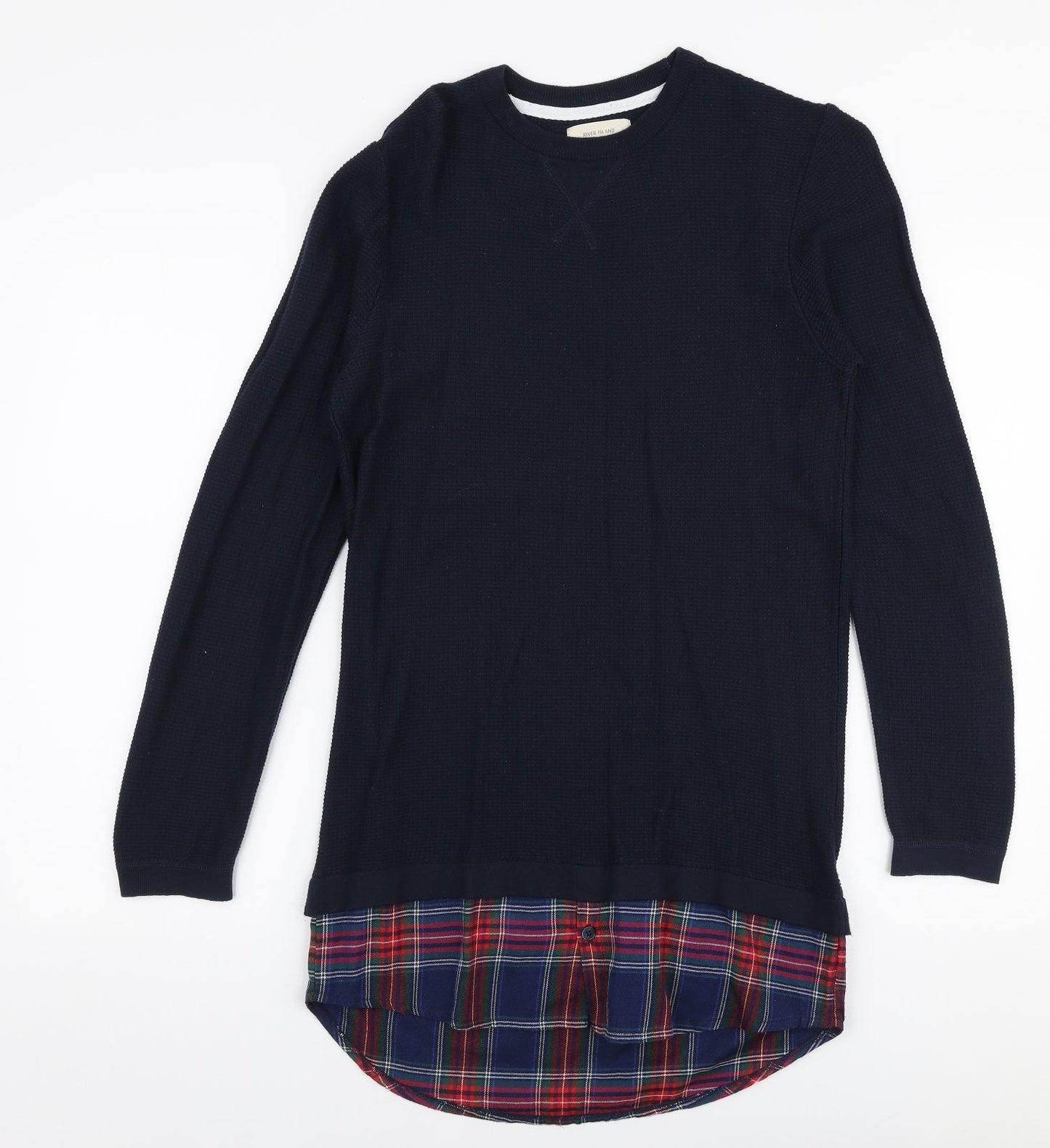 River Island Mens Blue Round Neck  Cotton Pullover Jumper Size S