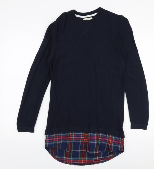 River Island Mens Blue Round Neck  Cotton Pullover Jumper Size S