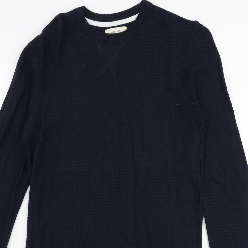 River Island Mens Blue Round Neck  Cotton Pullover Jumper Size S