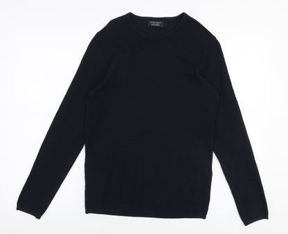 Zara Mens Blue Round Neck  Cotton Pullover Jumper Size S